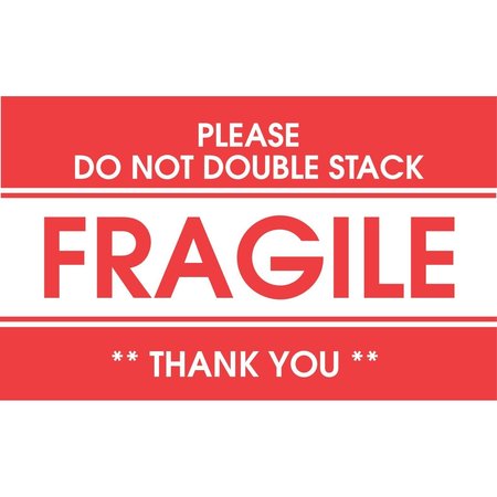 DECKER TAPE PRODUCTS Label, DL1522, FRAGILE PLEASE DO NOT DOUBLE STACK, 2" X 3" DL1522